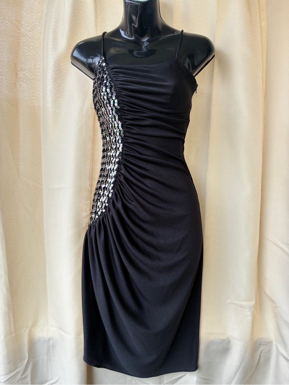 Vintage 70s Small New Leaf by Samir Black & Silver Sequin Disco Dress